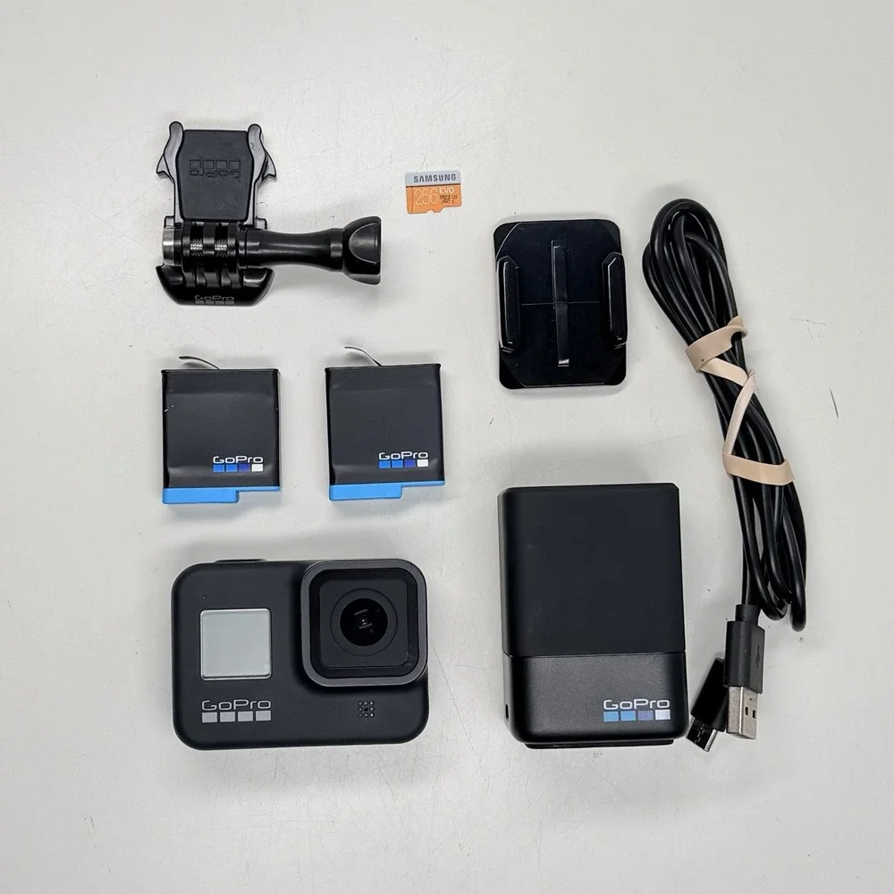 GoPro HERO8 Black 4K Action Camera - Batteries Charger 256GB SD Card Cable Mount